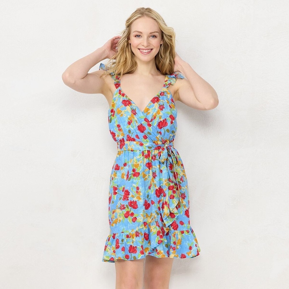 Floral Tie-Waist Sundress in Light Blue